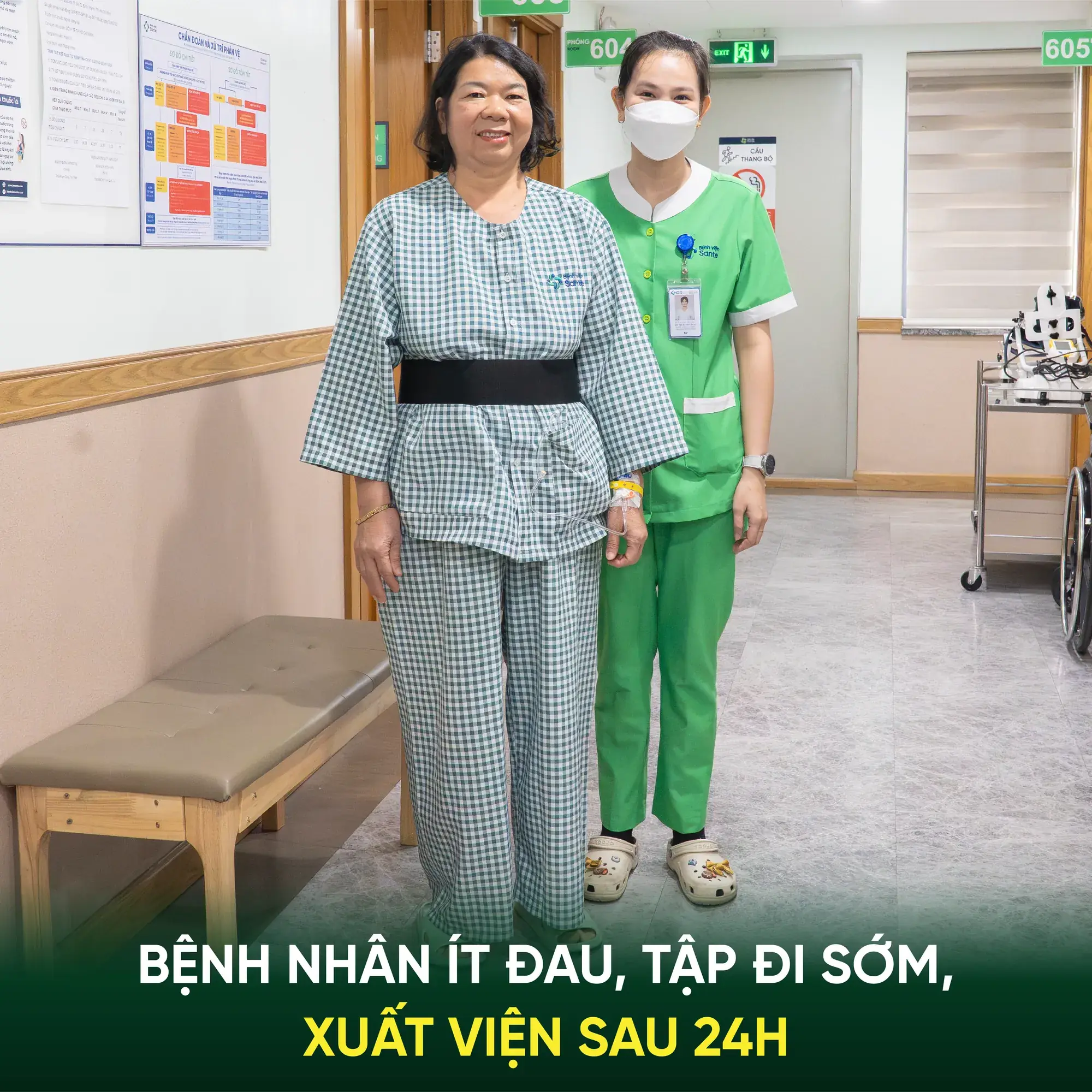Bệnh viện Sante - Hơn 30 năm đau khớp gối, bệnh nhân 60 tuổi xuất viện sau 24 giờ thay khớp tại Sante (Hình 4) Radiant and comfortably ambulating, Ms. Huong was gracefully discharged just 24 hours following knee replacement surgery at Sante Hospital